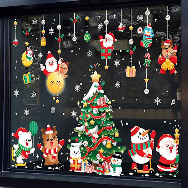 Christmas Window Decoration Stickers Santa Claus Stickers Home Interior Decoration Snowflake Reindeer Double Face Removable Static 3 Sheets-AMJ050+AMJ