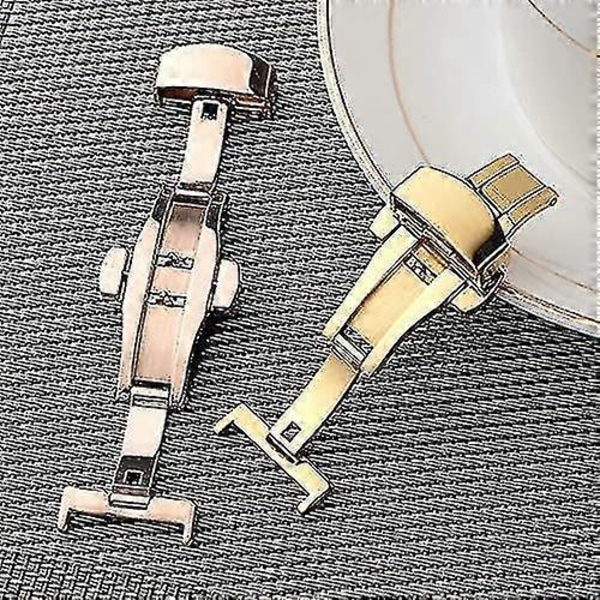 Fällbart spänne Automatisk dubbelklick rostfritt stål bandknapp för klockarmband 22 mm verktyg (färg: Guld, Storlek: 22 mm)