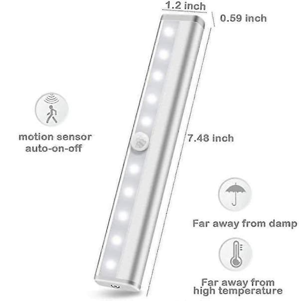 2-pack uppgraderad USB-laddningsbar 10 LED magnetisk rörelsesensorlampa - CHSZ