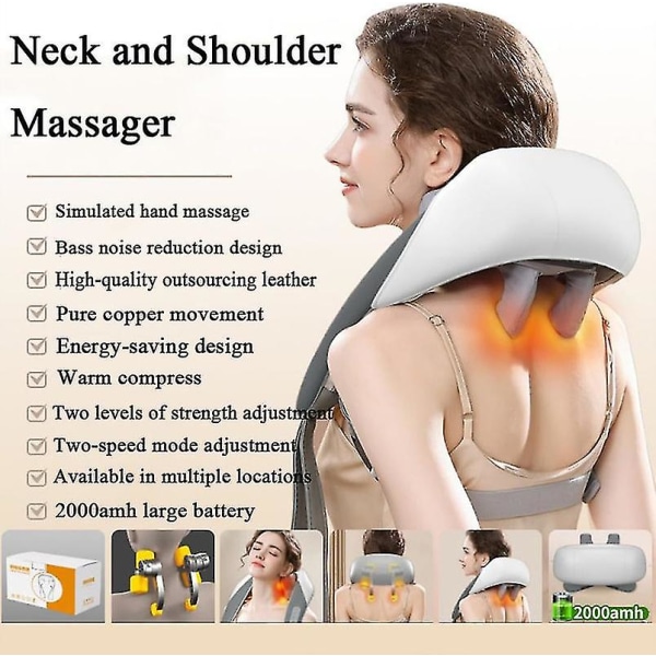 Massageapparater til nakke og skulder med varme, nakke- og rygmassageapparat White