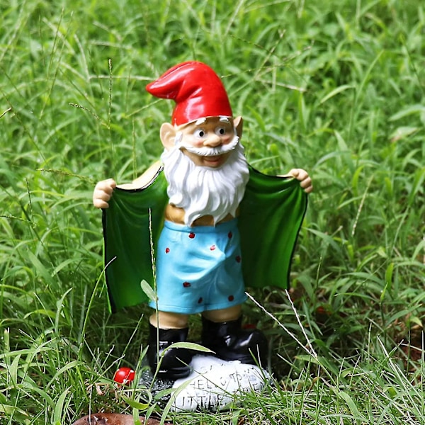 8,3 tommer/21 cm stor havegnom, polyresin udendørs skulptur, havenisse statue, havefigur kunst havedekoration (troldmand i grøn)