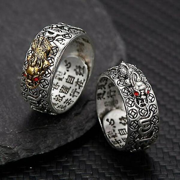 Feng Shui Pixiu Justerbar Ring Buddhistisk Mantra Locka Till Sig Lycka Öppen Ring ZD A a
