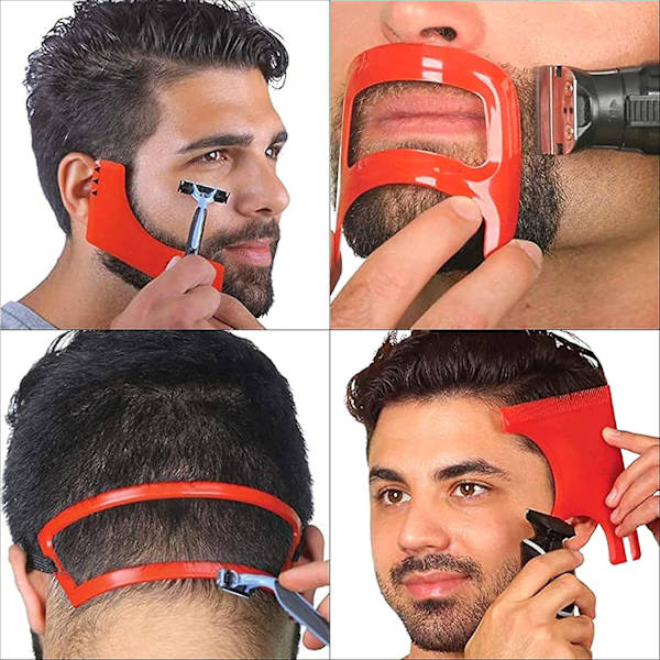 Skjeggforming og hårklippingsverktøysett, 4 deler Skjeggbarberingsmal Hårstylingverktøy Halslinjeklippingsmal Guide for menns pleie 1 set