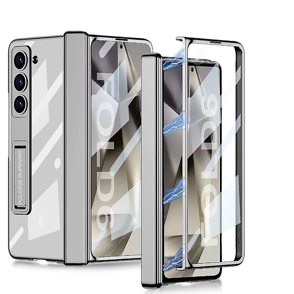 Til Samsung Galaxy Z Fold 6 med Usynlig Støttefod, Indbygget Skærmbeskytter Slank PC Stødsikker Cover med Magnetisk Hængselbeskyttelse gray
