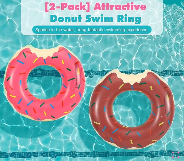 Oppustelig pool float, [2-pak] Sjov strand flyde legetøj sommer svømmepøl float ring flyde, Donut form oppustelige pool rør svømme float tu