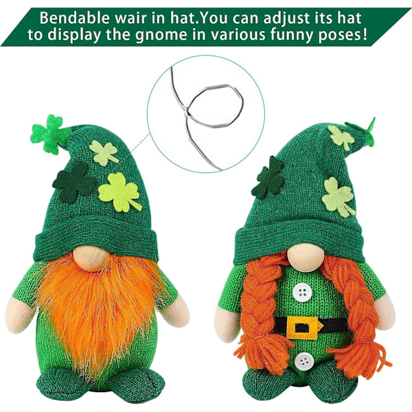 Tomteplyschdekorationer för St Patricks Dag, Grön Irländsk Lerechaun Tomte Elf Gnome Docka, Dvärgfigurer Äldre Irländska Ornament