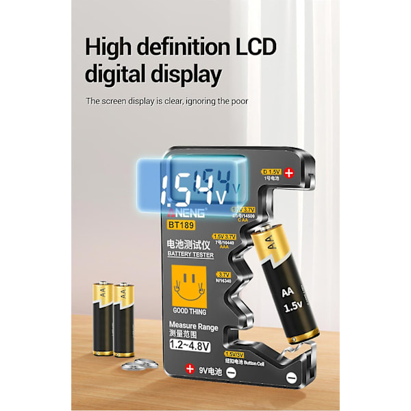 Ultra-lille Batteritest 9V AA AAA Knapcels Universal Husholdning LCD Digital Display Batteritest Power Bank Detektorværktøj black
