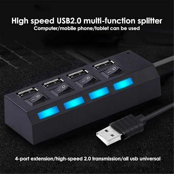 Svart 7-porters USB-hub med høy hastighet, multisplitter, ekspansjonsstrømadapter for PC bærbar PC -GSL