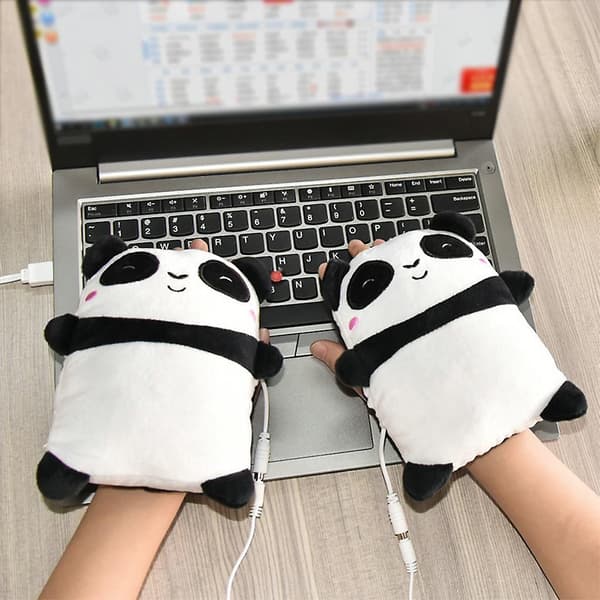 Piirretty Panda USB-lämmitteiset Sormittomat Talvihanskat Käsien Lämmittimet