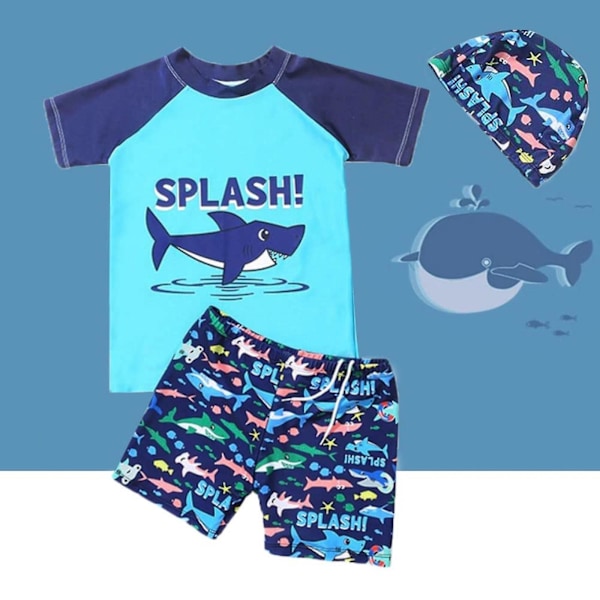 Pojkbadset, 3 delar set badskjorta + badshorts + badmössa, badkläder strandkläder T-shirt kort set 6.14 crocodile c