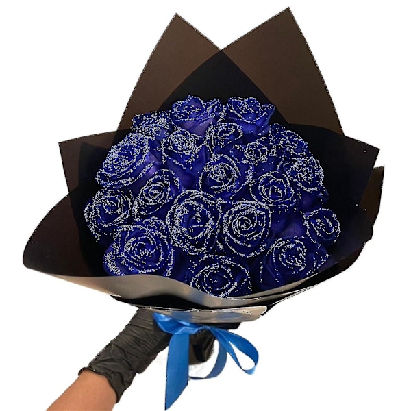 Glitter Rose Bukett Blå Kunstige Rose Blomster Bukett Evigvarende Skinnende Falske Roser Bukett Kjærlighetsgaver Til Valentinsdag Gave, Jubileum, Forlov blue