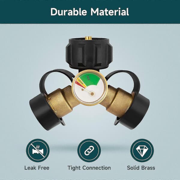 Propan Tank Y-Splitter Adapter 2-vejs LP Gas T-forbindelse med Måler