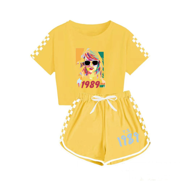 taylor swift T-shirt för män och kvinnor + shorts sportpyjamas set yellow Children 150