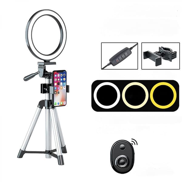 16CM Selfie Ringlys med Tripod Stativ, LED Ringlys for Live Stream/Sminke
