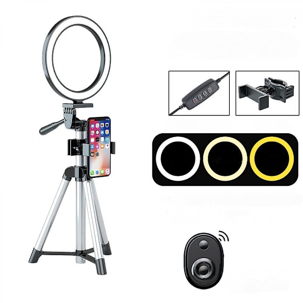 16CM Selfie Ringlys med Tripod Stativ, LED Ringlys til Live Stream/Makeup