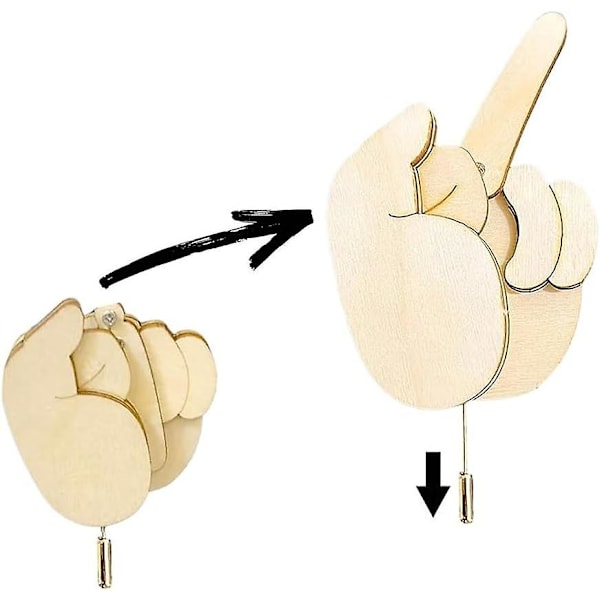 Rolig Träfingerbrosch, Rolig Mellanfinger Nål DIY-Kit, Vändbar Mellanfinger Nål Skämtgåva, Interaktiv Stämningsuttryckande Nål 1pcs