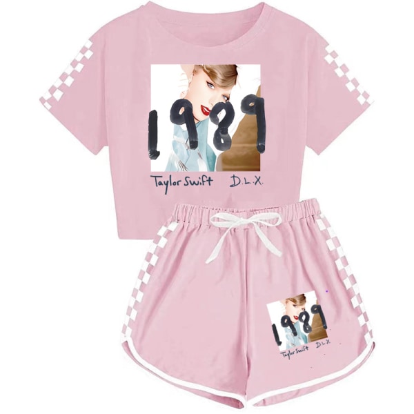 taylor swift herre og dame T-shirt + shorts sportspyjamas børnesæt pink 120cm