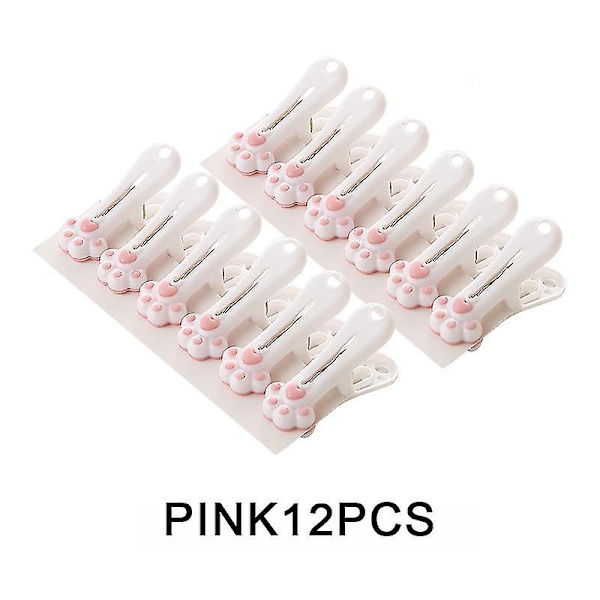 12 stk Tøjclips Multifunktionel Strandhåndklæde Klip Håndlavet Plastik Vindtæt Tøjclips Søde Sokker Kreativ Kat pink