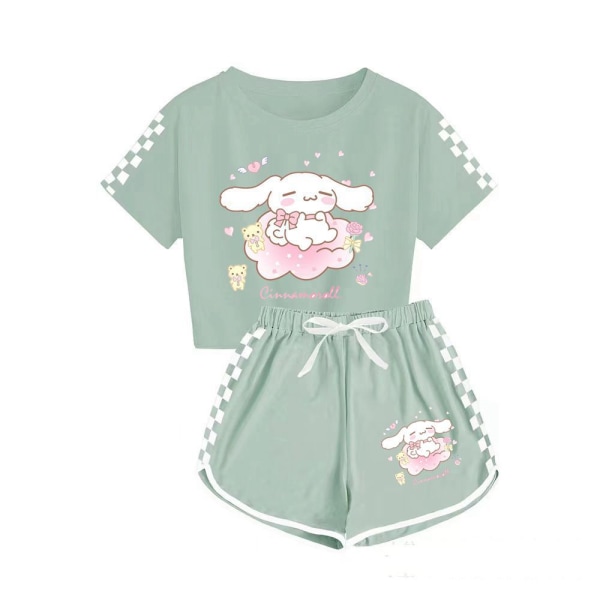 Sanrio Jade Hunde T-shirt + shorts sportspyjamas til drenge og piger børnesæt olive green 140cm