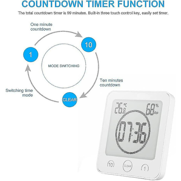 Vattentät duschklocka, Touch Shower Timer Clock (vit) 6 juni 15