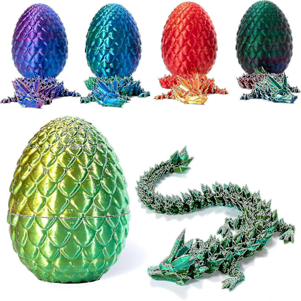 3D-tryckt drake i ägg, fullt ledad drake kristalldrake med drakeägg, hemmakontorsdekoration chefens skrivbordsleksaker laser yellow green