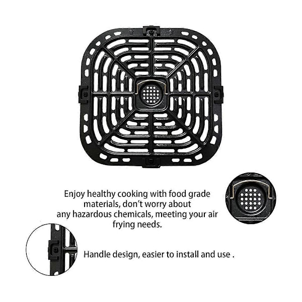 Luftfrityrgrillplate for Instants Vortex Plus 6QT luftfriter, Oppgradert firkantet grillpanne erstatningsdeler