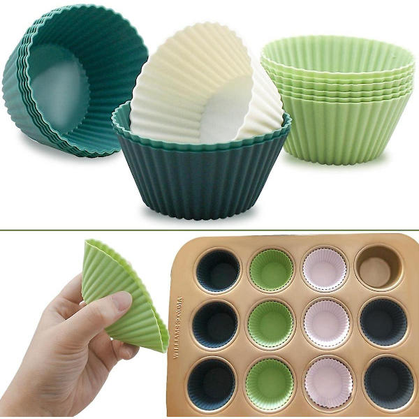 Genanvendelige muffinsforme i silikone - Non-stick cupcakeforme - Silikone cupcakeforme-D nye zd 12pcs