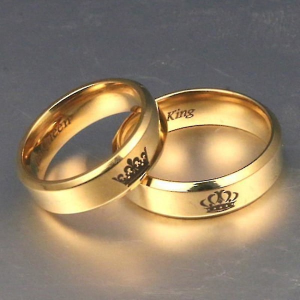 King And Queen indlejret, rustfrit stål parringe gold his queeen size-7