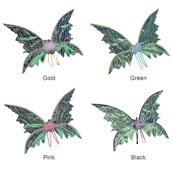 50% RABATT, Festtillbehör - Fjärilsvingar Jul Födelsedag Dekoration Justerbar Organza Färgglada DIY Glittrande Genomskinlig gold