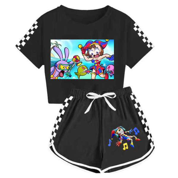 Magic Numbers Circus T-shirt + shorts sportspyjamas til drenge og piger børnesæt black 120cm