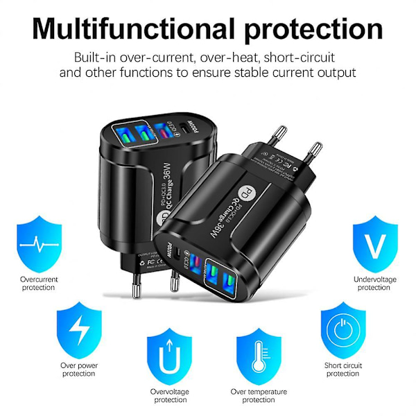 36w Pd+qc3.0 2.4a EU US UK Standard Plug USB-lader Rask lading Mobil