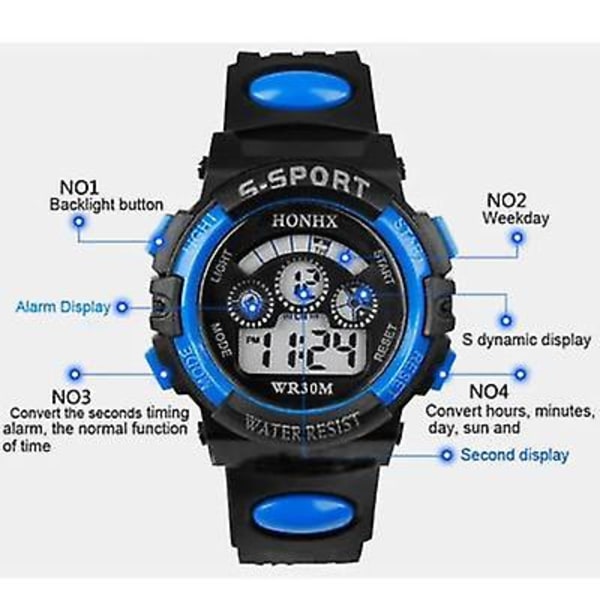 Digital LED Vattentät Sportklocka Armbands Bakgrundsbelyst För Pojkar Flickor Barn Unisex black