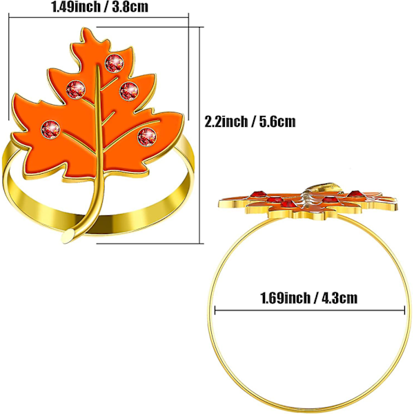 6 stk. oransje lønneblad serviettringer høst Thanksgiving serviettringholder spenne blad serviettring høst gårdsstil metall strass serviettringer for