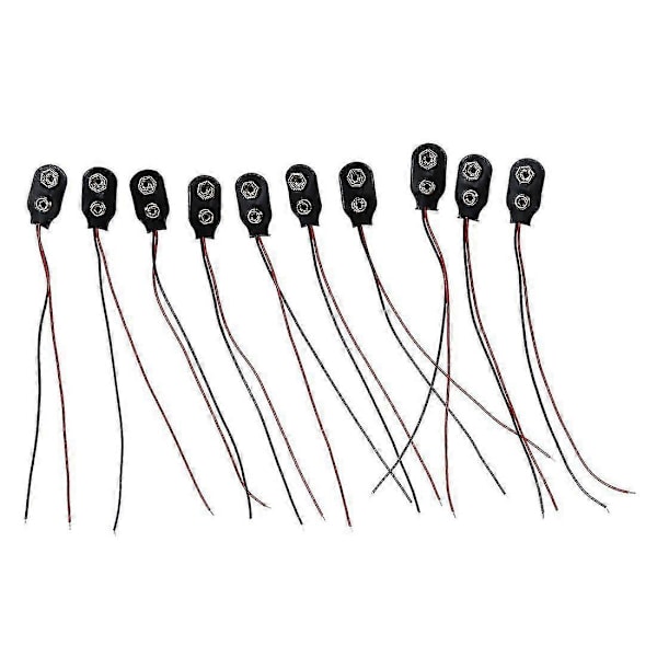 10 stk. Snap 9v (9 Volt) Batteriklips Stik I-Type Sort med Kabel