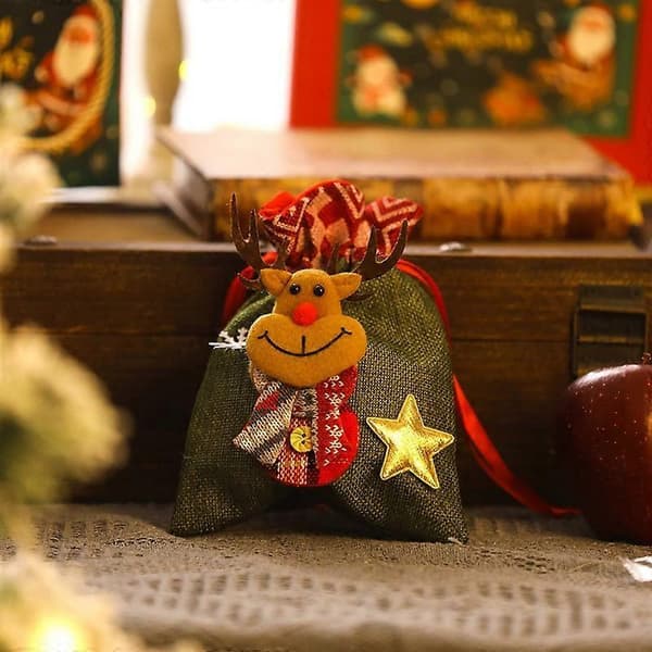 4-pack Julklapps-väskor i Canvas med dragsko A, Julklappspåse Godispåse Godisförpackning, Juldekorationer
