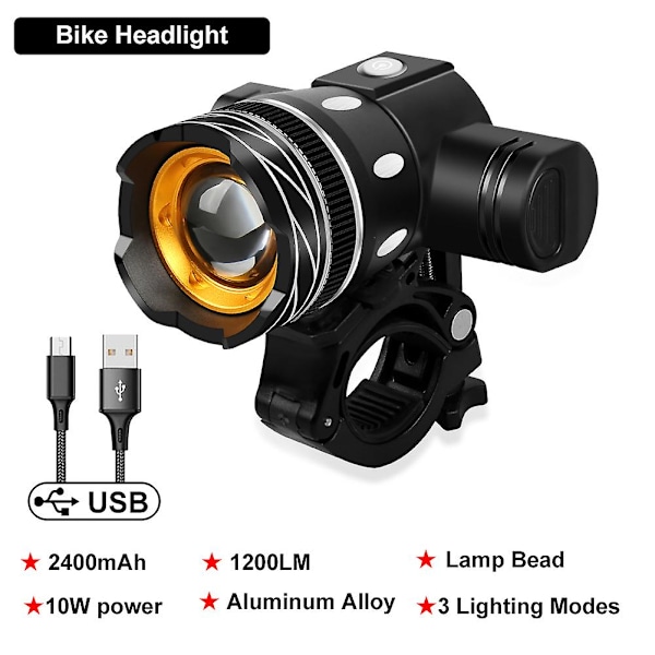 T6 LED MTB Sykkel Bak- og Forlykter Sykkelhovedlys USB Oppladbar individual headlight