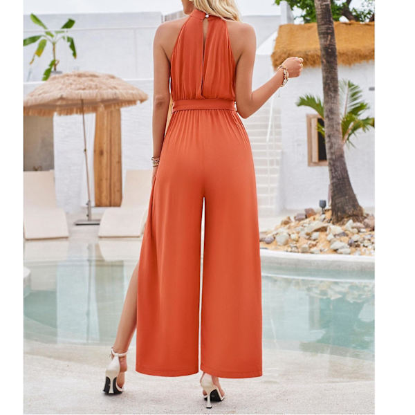 Kvinnor Strapless Off-Shoulder Jumpsuit Solid Färg Ärmlös Hög Midja Split Bred Ben Byxor Romper Jumpsuit -GSL ZD C green