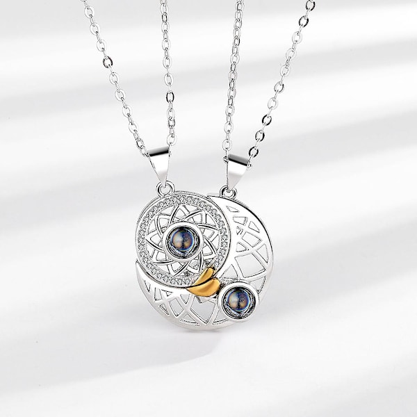 Sterling-hopeaketjun kaulakoru, aurinko ja kuu Yin Yang -pariskaulakoru, magneettinen kaulakoru, heijastuskaulakoru