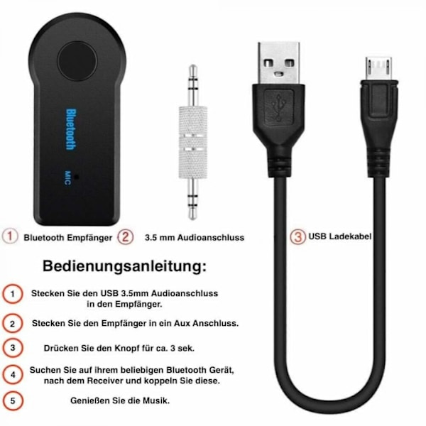 Bluetooth-lydadapter for bil AUX-kabel lyd for kjøretøy 3,5 mm jack -GSL FF GY ZD W
