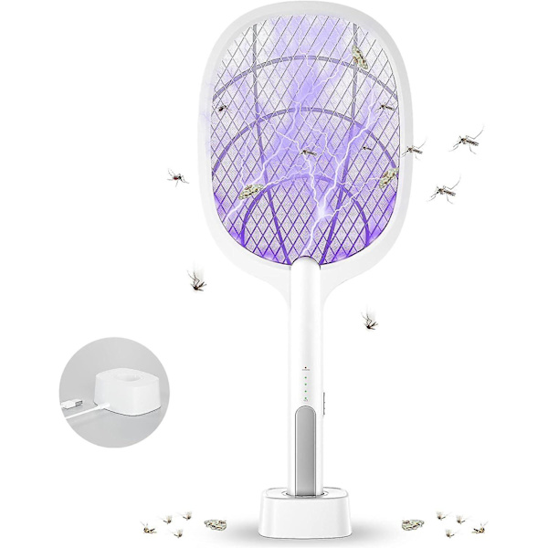 Elektrisk Flugsmällare, 2 i 1 Bug Zapper Laddningsbar, Kraftfull Myggfälla Lampa & Fruktflugedödare med UV-Ljus för Inomhus Hem Kontor Bakgård