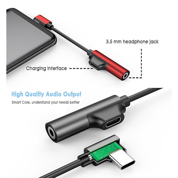 2-i-1 Type C til 3,5 mm hodetelefonkontakt 3,5 Aux Usb C adapterkabelkonverter
