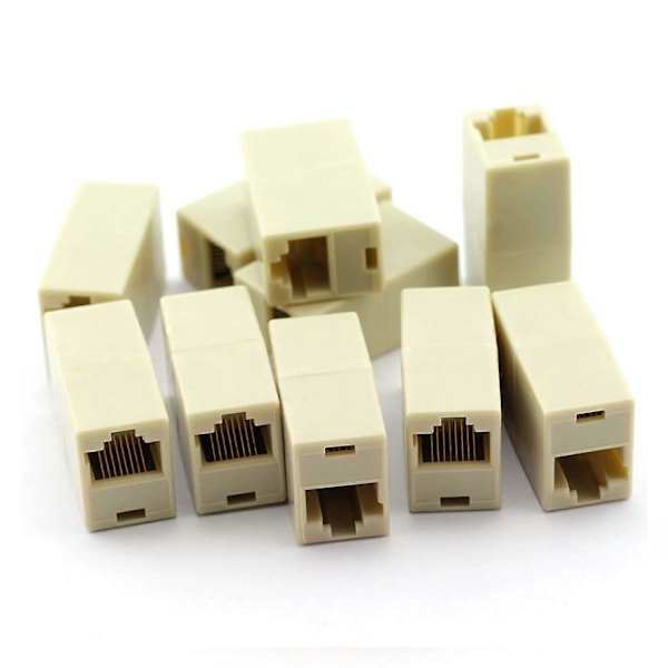 10 stk RJ45 Kobling CAT5 CAT5E Forlenger Plugg Ethernet LAN Kabel Kobler Kontakt (A-5-F6)