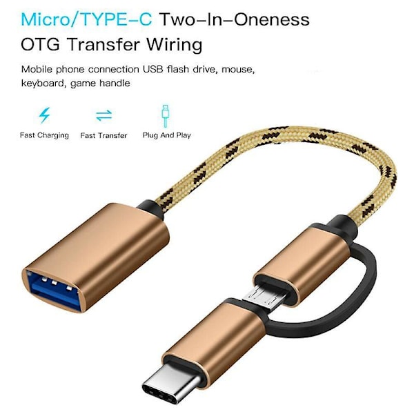 17cm 2 i 1 Type-C Micro USB til USB 3.0 Interface OTG Adapterkabel Type-C