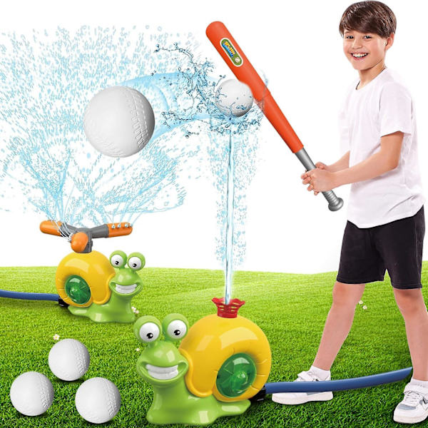 Vann sprinkler for barn utendørs leker, 2 i 1 snegl sommer baseball utendørs småbarnsaktiviteter hagespill lek kobles til hageslange for barn bakgård snails