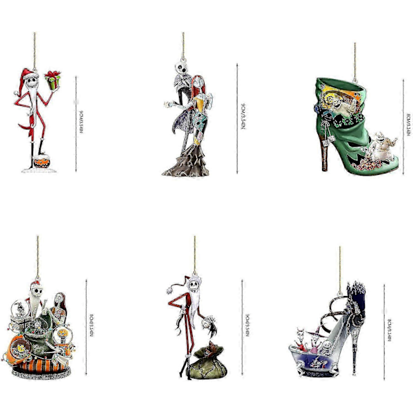 2024 Nightmare Before Christmas Julgransprydnader, 6 st 2d Platta Akryl Söta Jack Och Sally Jul Hängande Hängen -CHSZ