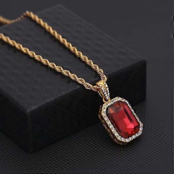 Hip Hop Mini Rhinestone Fargerikt Anheng Twist Halskjede for Menn gold and red