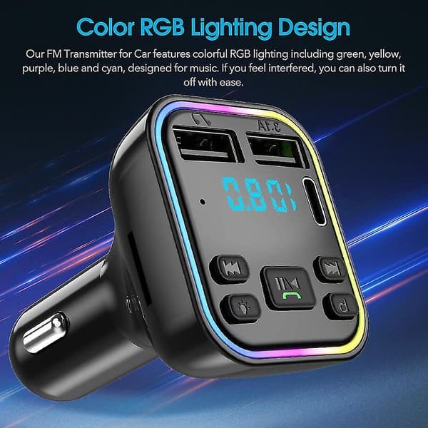 Bil FM Transmitter Bluetooth Radio Mp3 Afspiller Musik Rgb Lys Oplader Kit Usb -GSL