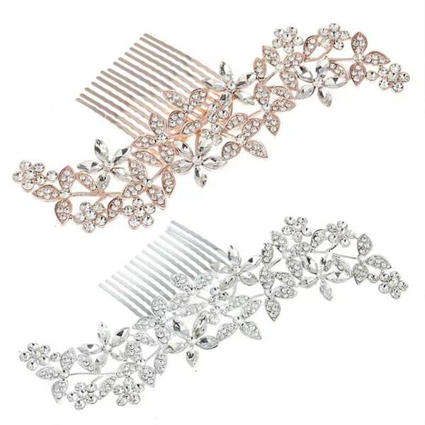 Brudgommen Hårkam Krystall Hårstykker Rhinestone Hodeplagg Brud Hårklipp Sidekammer Hårtilbehør for Kvinner og Jenter silver