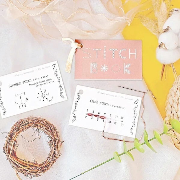 Kreativ Mini Sybog, DIY Kreativ Mini Sykort Sæt, Sy Sæt til Forskellige Syteknikker, Sybøger til Broderi og Syentusiaster 2pcs