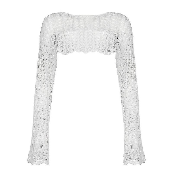 Dame Hullete Ut Heklet Strikkede Topper Genser Genser Genser Lang Ermet Genser Beskåret Genser Dekk Genser Pullover Topper 5,29 l